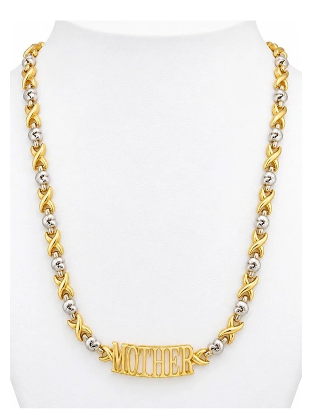 X & Heart Design Mother Necklace 10k Yellow Gold